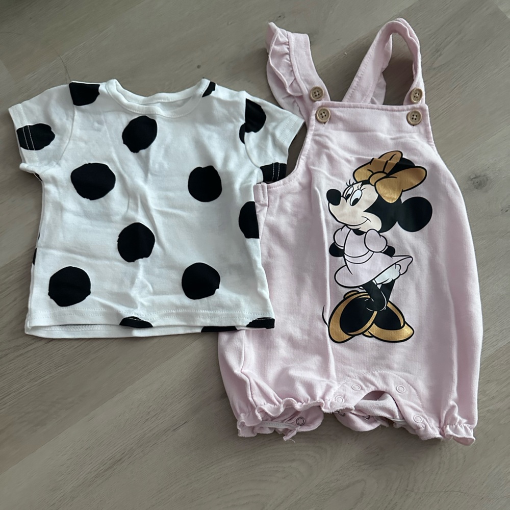 Pink Minnie Mouse Romper and Polka Dot Top Set